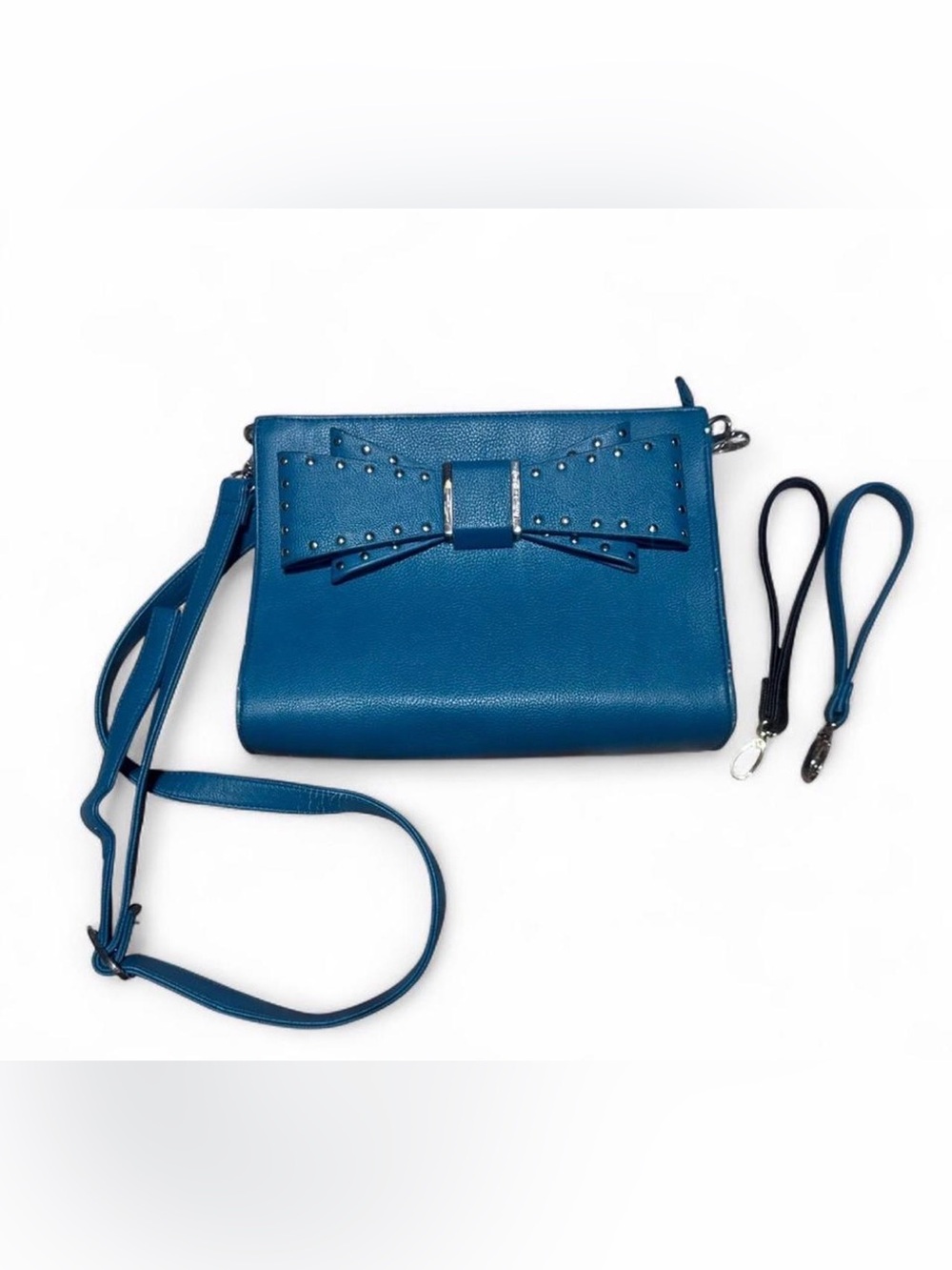 BETSY JOHNSON Blue Bow Accent Crossbody Bag WITH wrist straps